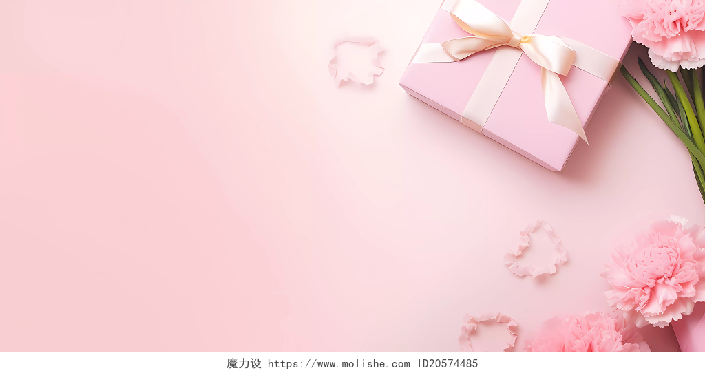 粉色鲜花花朵丝带康乃馨背景母亲节教师节感恩节展板海报背景